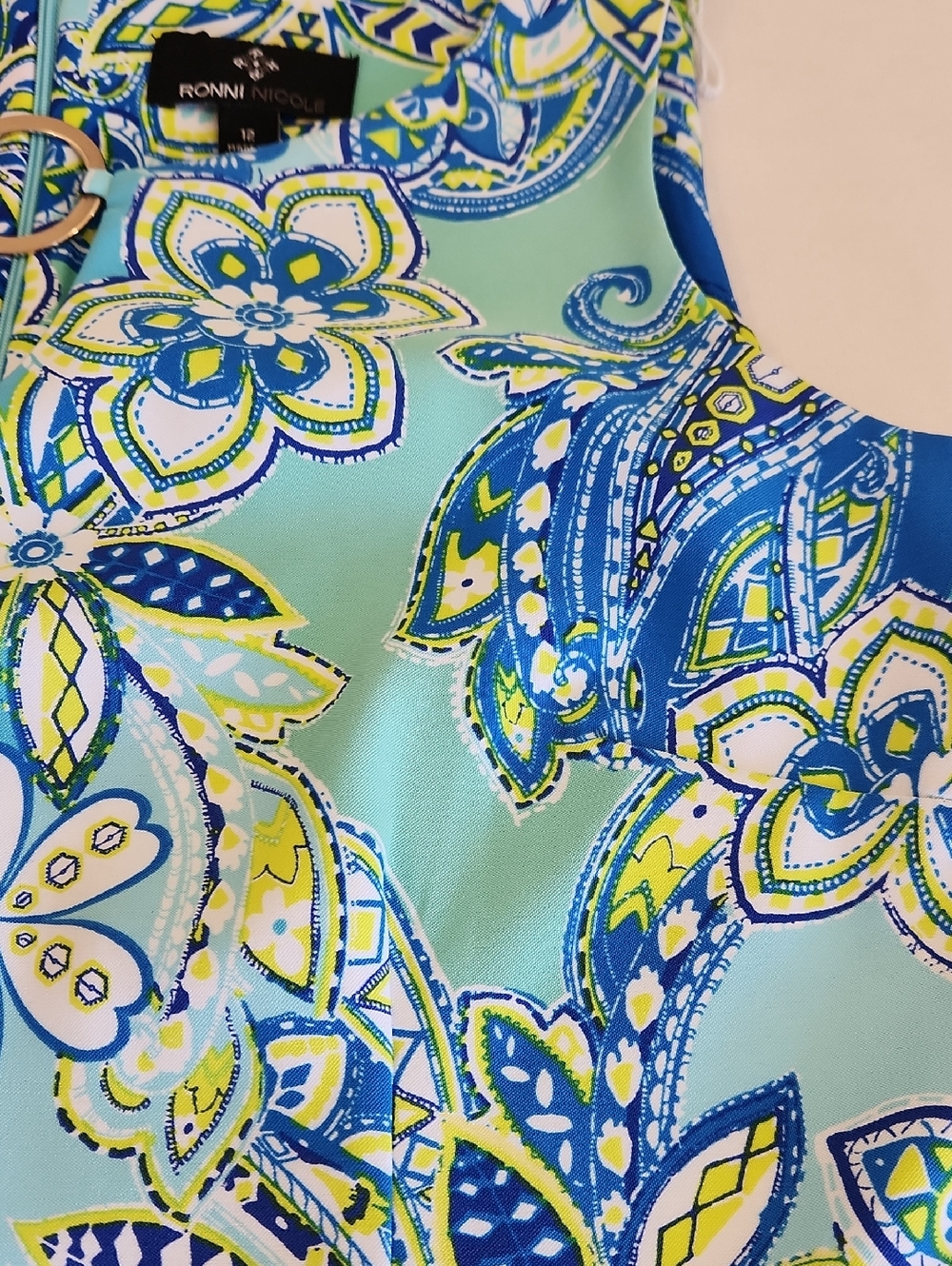 Ronni Nicole Paisley Sleeveless Shades Blue Midi Dress. Size 12 - Picture 11 of 12